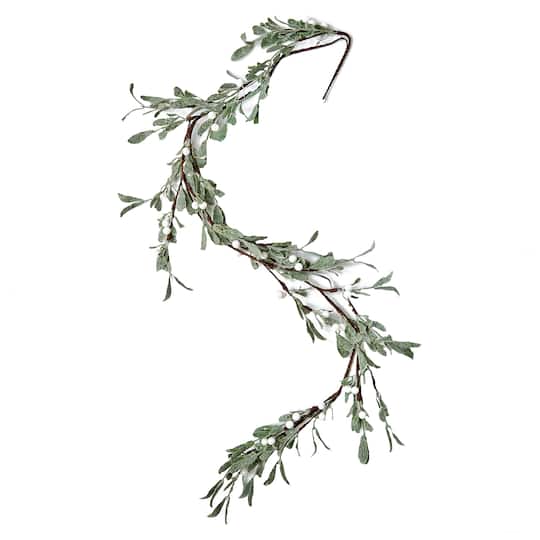 51" Christmas Green Leaves & White Berries Garland